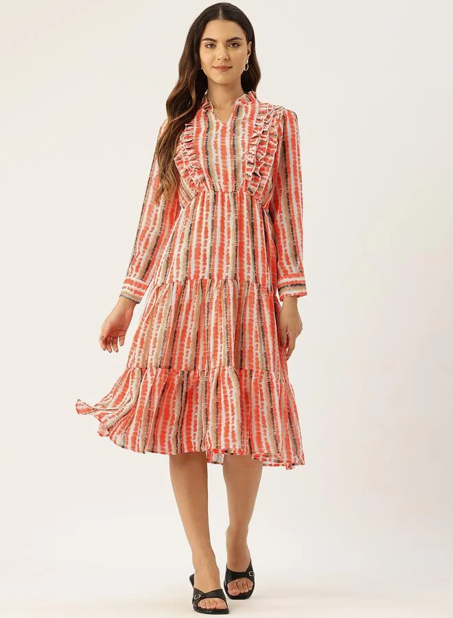 Rue Collection Women Striped Ruffled Tiered Midi Dress